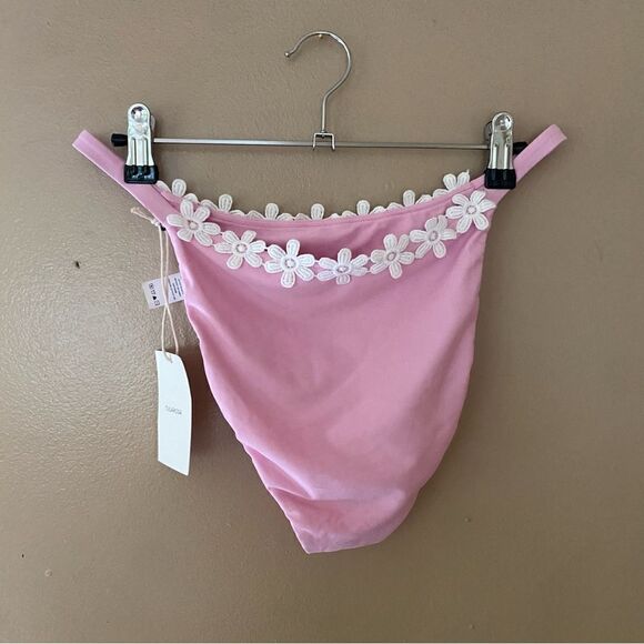 Tularosa Sunshine bikini bottom pink daisy trim swimsuit Revolve NWT Sz L $68 - Picture 3 of 5